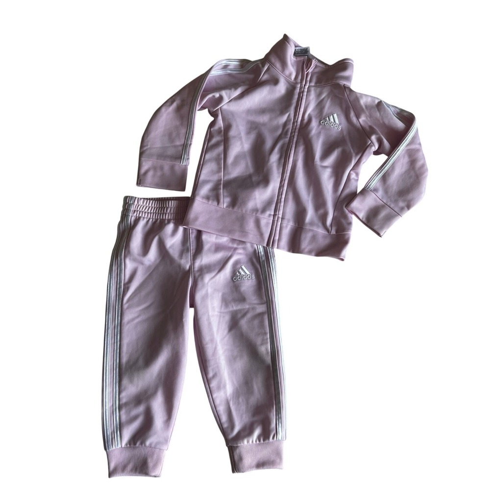 Adidas Kids Light Pink 3-Stripe Full Zip Tracksuit Set 12M Regular Fit